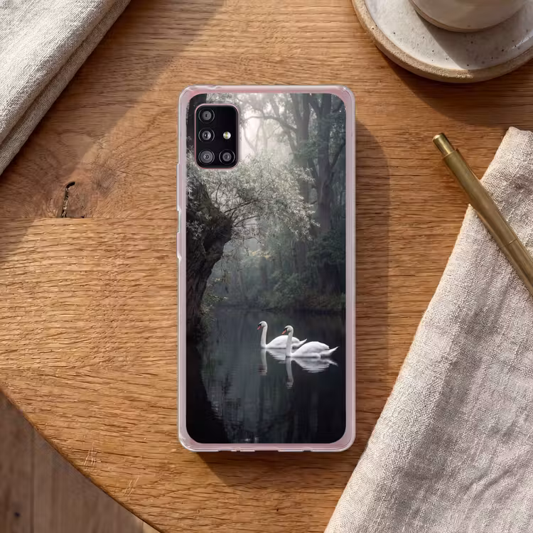 Zwanen - Rivier - Bos Telefoonhoesje Samsung Galaxy A51 5G klein -sfeer1