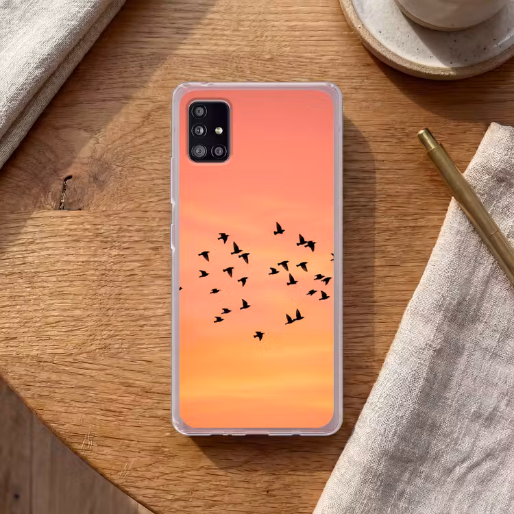 Zwerm - Vogels - Oranje Telefoonhoesje Samsung Galaxy A51 5G klein -sfeer1