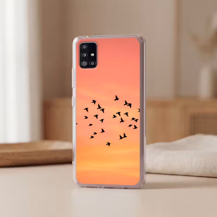 Zwerm - Vogels - Oranje Telefoonhoesje Samsung Galaxy A51 5G klein -sfeer2