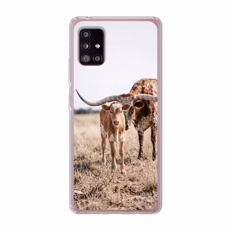 Texas Longhorn - Kalf - Weide - Dieren Telefoonhoesje Samsung Galaxy A51 5G klein -3d
