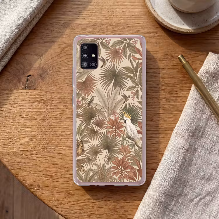 Tropisch - Vogels - Beige Telefoonhoesje Samsung Galaxy A51 5G klein -sfeer1