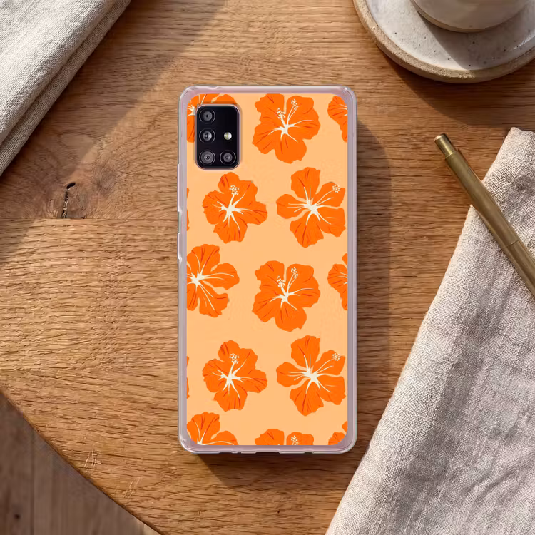 Tropisch - Hibiscus - Oranje Telefoonhoesje Samsung Galaxy A51 5G klein 373 -sfeer1