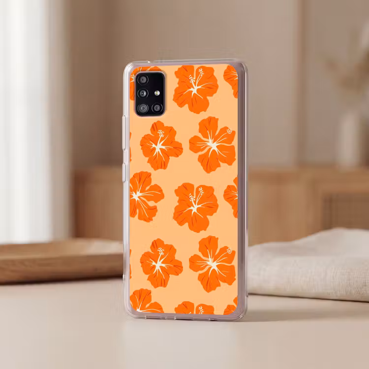 Tropisch - Hibiscus - Oranje Telefoonhoesje Samsung Galaxy A51 5G klein 373 -sfeer2