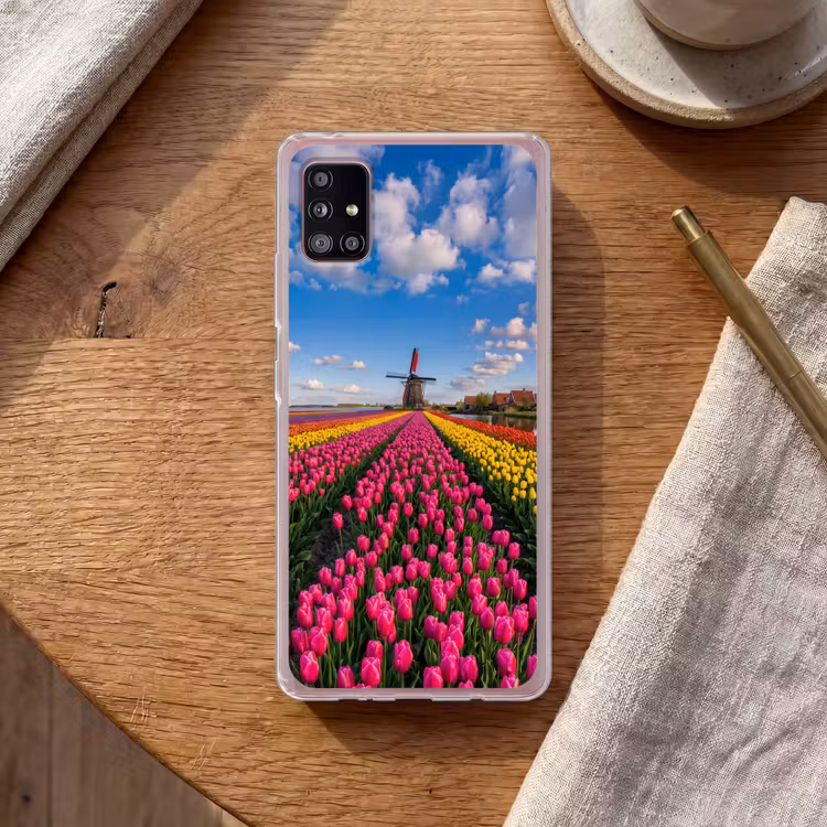 Tulpen - Holland - Molen - Kleurrijk Telefoonhoesje Samsung Galaxy A51 5G klein -sfeer1