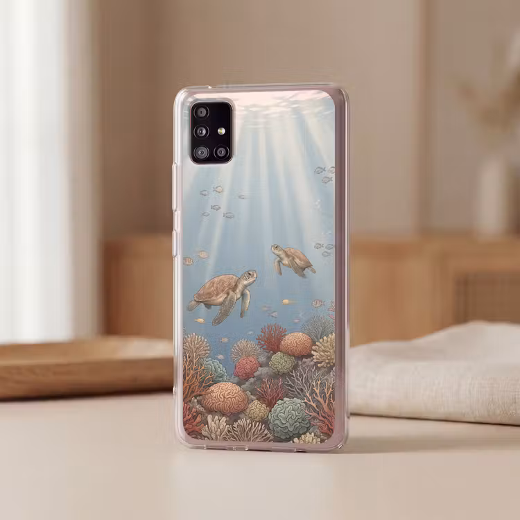 Schildpad - Onderwater - Natuur - Illustratie Telefoonhoesje Samsung Galaxy A51 5G klein -sfeer2