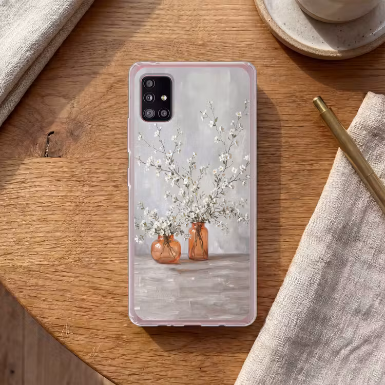 Vazen - Bloemen - Oranje Telefoonhoesje Samsung Galaxy A51 5G klein -sfeer1