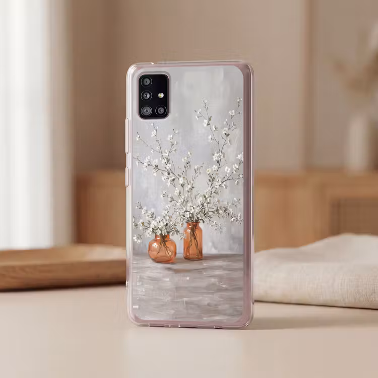 Vazen - Bloemen - Oranje Telefoonhoesje Samsung Galaxy A51 5G klein -sfeer2