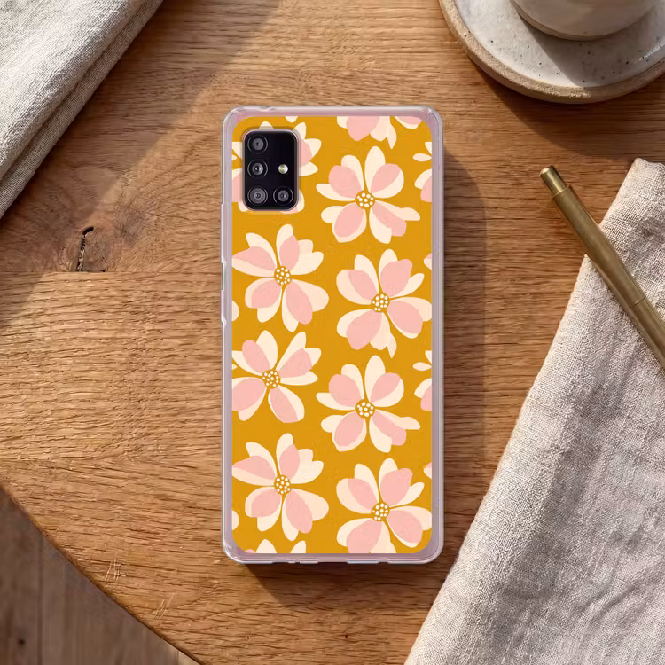 Vintage - Bloemen - Okergeel Telefoonhoesje Samsung Galaxy A51 5G klein 373 -sfeer1
