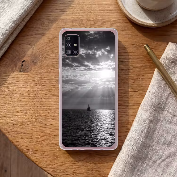 Water - Boot - Lucht - Natuur - Zwart-wit Telefoonhoesje Samsung Galaxy A51 5G klein -sfeer1