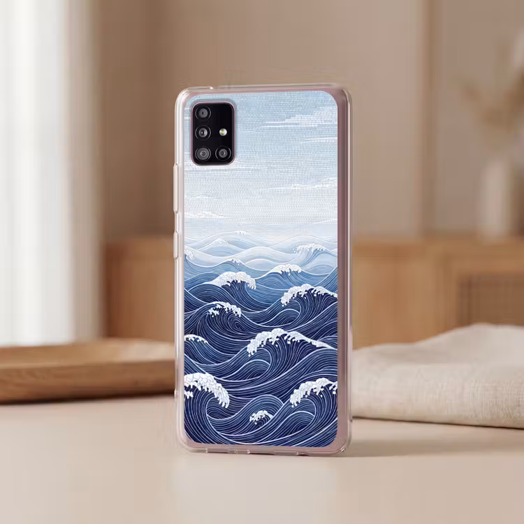 Water - Mozaïek - Landschap - Modern - Blauw Telefoonhoesje Samsung Galaxy A51 5G klein -sfeer2