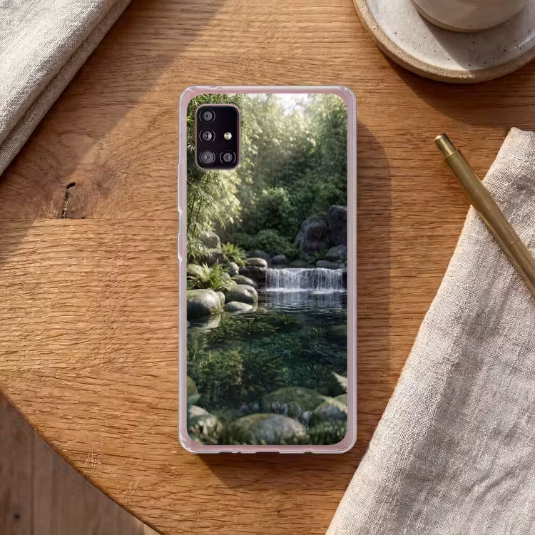 Beek - Waterval - Natuur - Groen Telefoonhoesje Samsung Galaxy A51 5G klein -sfeer1