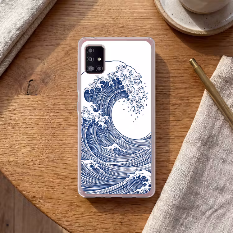 Golf - Japans - Zee - Illustratie - Blauw Telefoonhoesje Samsung Galaxy A51 5G klein -sfeer1