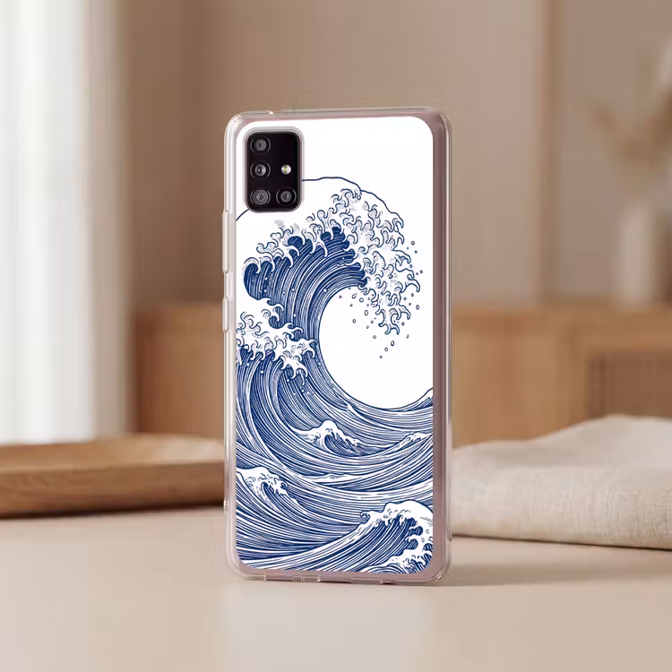 Golf - Japans - Zee - Illustratie - Blauw Telefoonhoesje Samsung Galaxy A51 5G klein -sfeer2