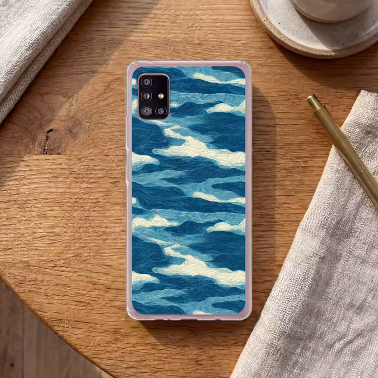 Golven - Abstract - Patroon - Blauw - Wit Telefoonhoesje Samsung Galaxy A51 5G klein 373 -sfeer1
