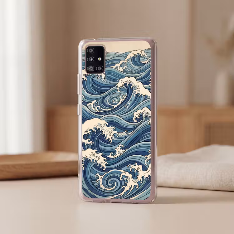 Golven - Zee - Natuur - Abstract - Blauw Telefoonhoesje Samsung Galaxy A51 5G klein -sfeer2