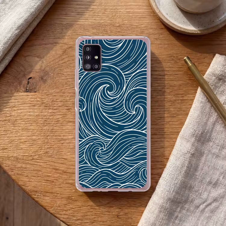 Golven - Spiraal - Water - Abstract - Blauw Telefoonhoesje Samsung Galaxy A51 5G klein -sfeer1