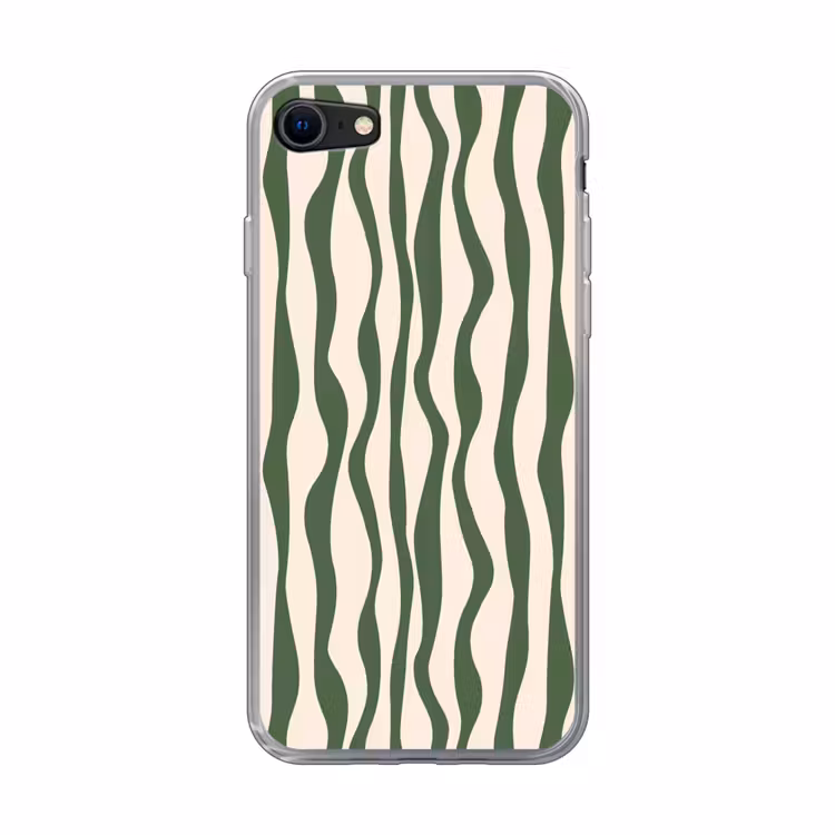 Golvende lijnen - Beige - Groen - Strepen - Abstract Telefoonhoesje iPhone 7 klein -3d