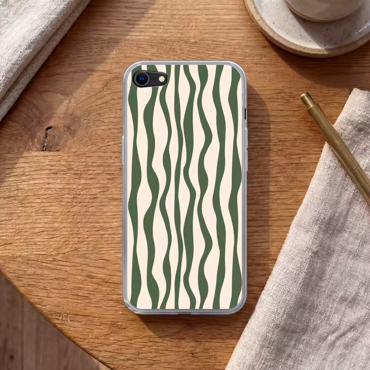 Golvende lijnen - Beige - Groen - Strepen - Abstract Telefoonhoesje iPhone 7 klein -sfeer1