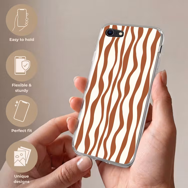 Golvende lijnen - Strepen - Beige - Bruin Telefoonhoesje iPhone 7 klein -sfeer3_EN