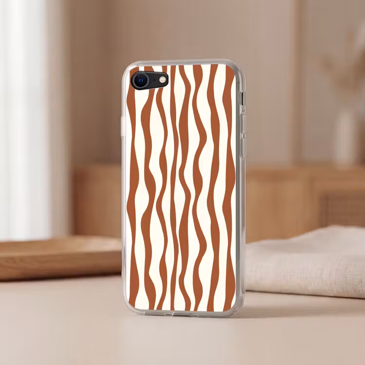 Golvende lijnen - Strepen - Beige - Bruin Telefoonhoesje iPhone 7 klein -sfeer2