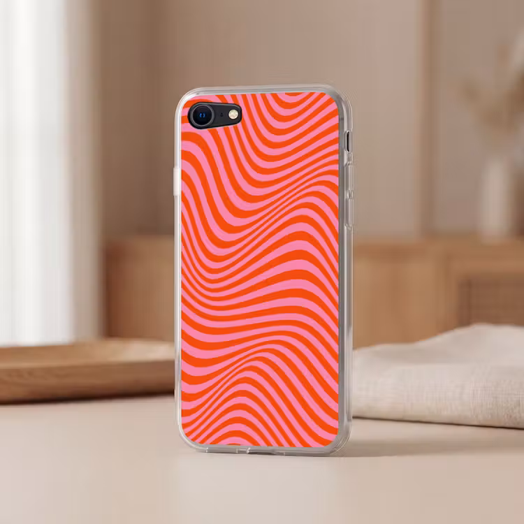 Golvend patroon - Rood - Roze - Lijnen Telefoonhoesje iPhone 7 klein -sfeer2