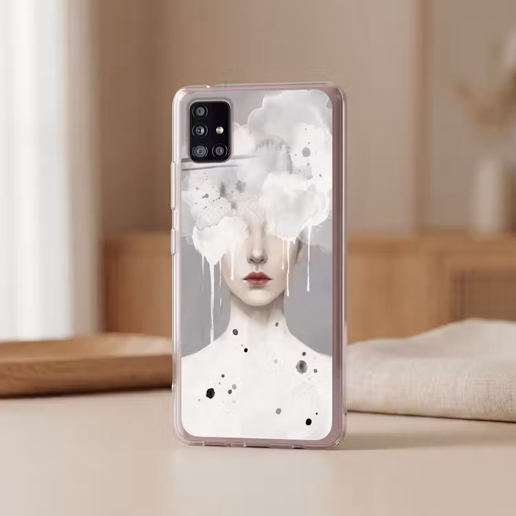 Vrouw - Wolk - Grijs Telefoonhoesje Samsung Galaxy A51 5G klein -sfeer2