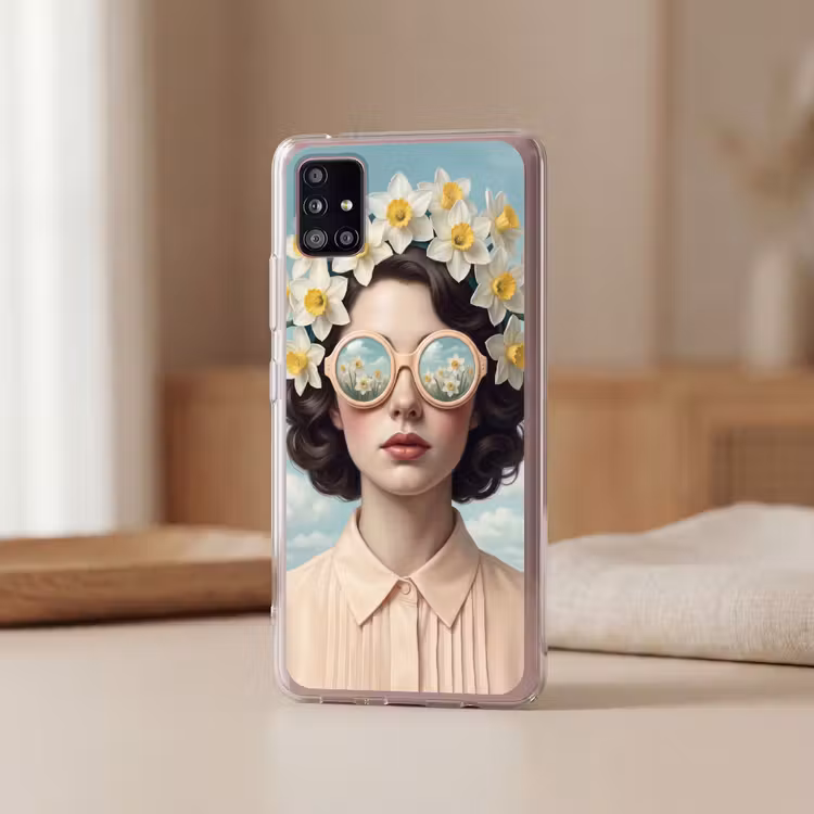 Vrouw - Narcissen - Geel Telefoonhoesje Samsung Galaxy A51 5G klein -sfeer2