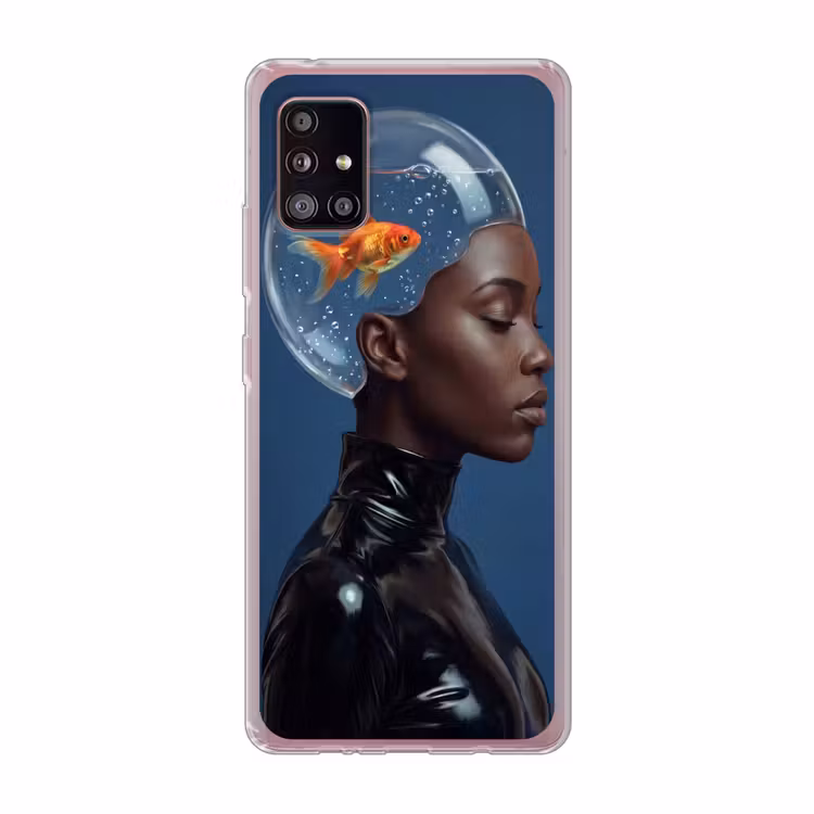 Vrouw - Goudvis - Hoofd - Abstract - Blauw Telefoonhoesje Samsung Galaxy A51 5G klein -3d