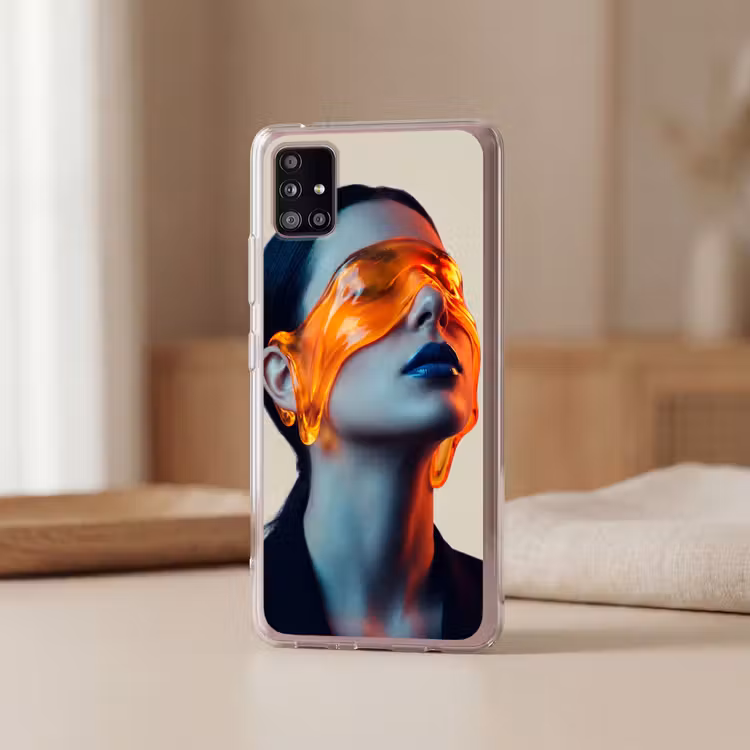 Vrouw - Oranje - Abstract - Modern - Kleurrijk Telefoonhoesje Samsung Galaxy A51 5G klein -sfeer2
