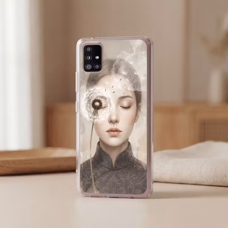Vrouw - Sereen - Grijs Telefoonhoesje Samsung Galaxy A51 5G klein -sfeer2