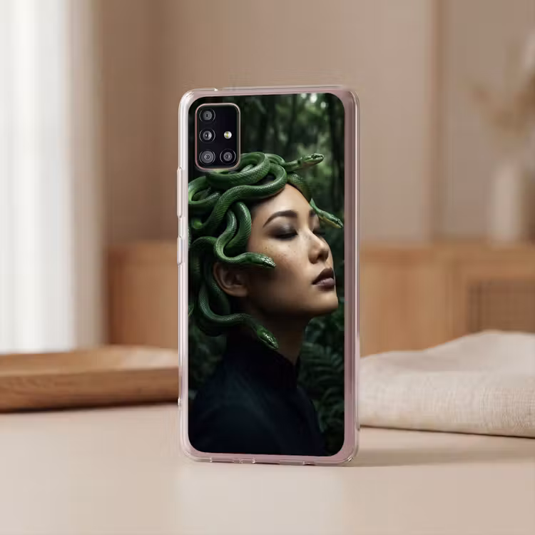 Vrouw - Slang - Natuur - Mystiek - Groen Telefoonhoesje Samsung Galaxy A51 5G klein -sfeer2