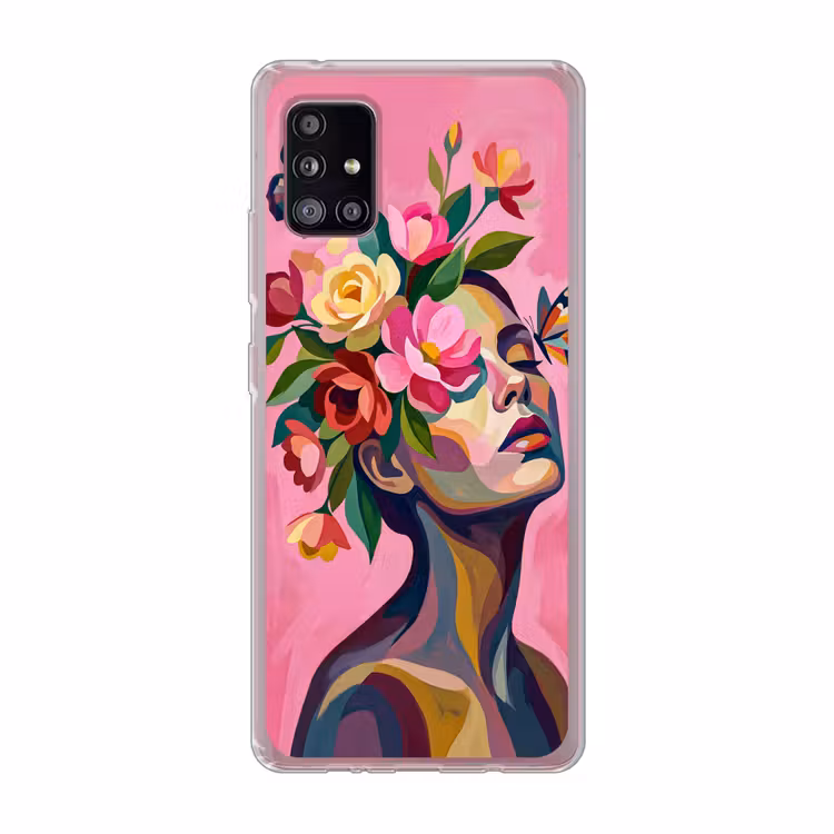 Vrouwengezicht - Vlinders - Kleurrijk Telefoonhoesje Samsung Galaxy A51 5G klein -3d