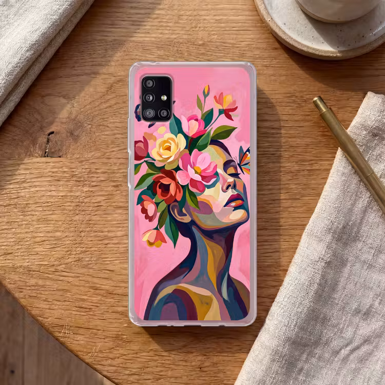 Vrouwengezicht - Vlinders - Kleurrijk Telefoonhoesje Samsung Galaxy A51 5G klein -sfeer1