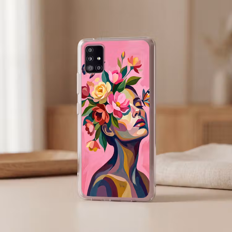 Vrouwengezicht - Vlinders - Kleurrijk Telefoonhoesje Samsung Galaxy A51 5G klein -sfeer2