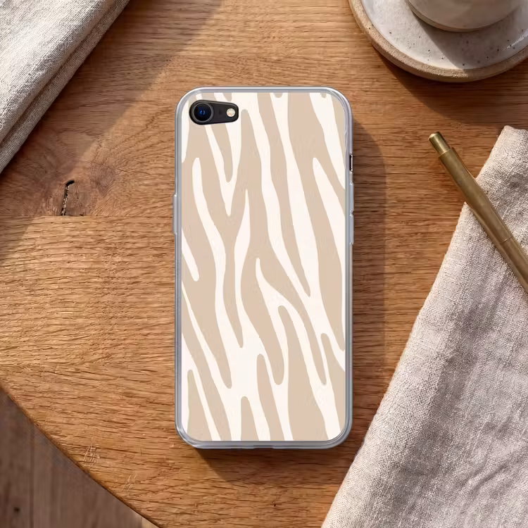 Zebraprint - Beige - Wit - Dierenprint Telefoonhoesje iPhone 7 klein -sfeer1