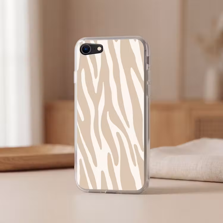 Zebraprint - Beige - Wit - Dierenprint Telefoonhoesje iPhone 7 klein -sfeer2
