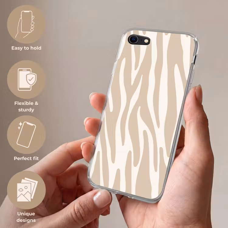 Zebraprint - Beige - Wit - Dierenprint Telefoonhoesje iPhone 7 klein -sfeer3_EN