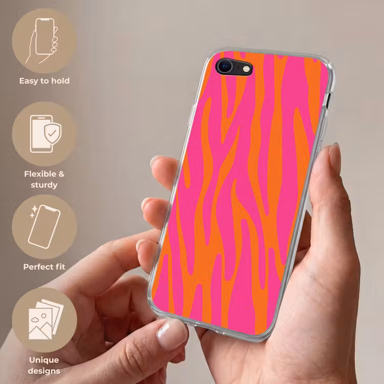 Zebraprint - Roze - Oranje - Dierenprint Telefoonhoesje iPhone 7 klein -sfeer3_EN