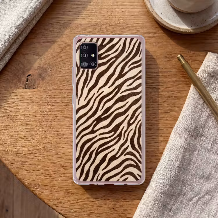 Zebra - Strepen - Bruin Telefoonhoesje Samsung Galaxy A51 5G klein -sfeer1