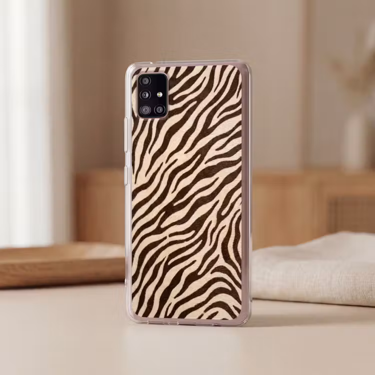 Zebra - Strepen - Bruin Telefoonhoesje Samsung Galaxy A51 5G klein -sfeer2