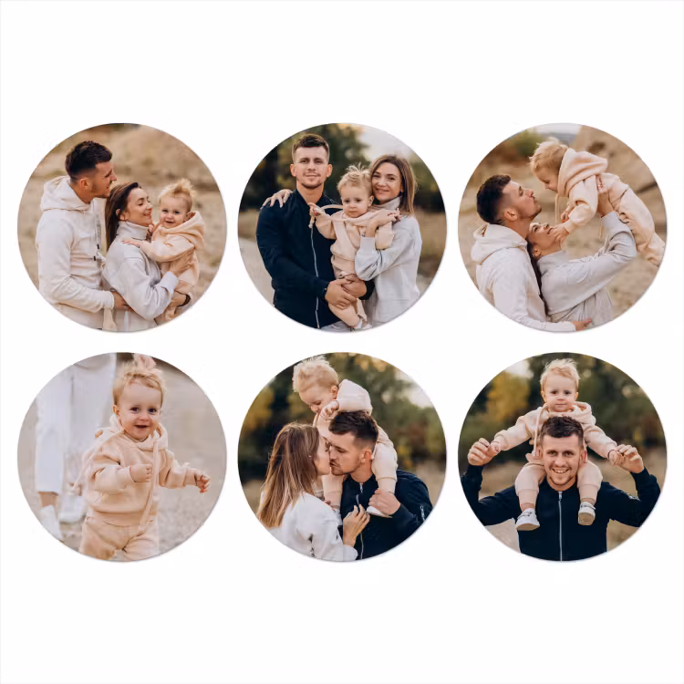 six round photo coasters