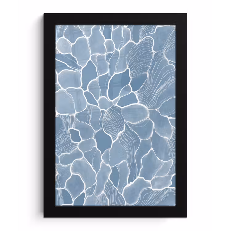 Abstract - Blauw - Bladeren fotolijst zwart zonder passe partout klein -3d
