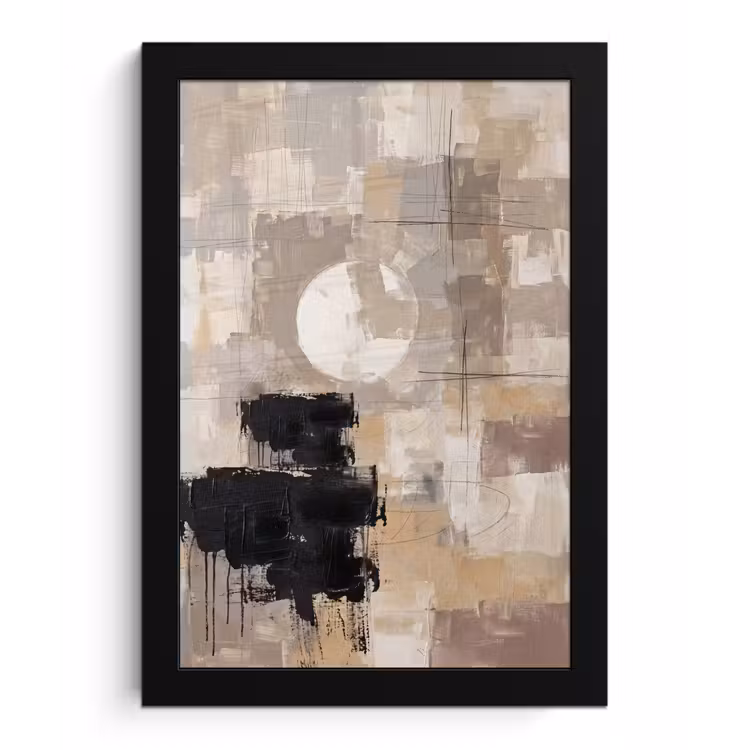 Abstract - Cirkel - Modern - Beige - Zwart - Minimalistisch fotolijst zwart zonder passe partout klein -3d