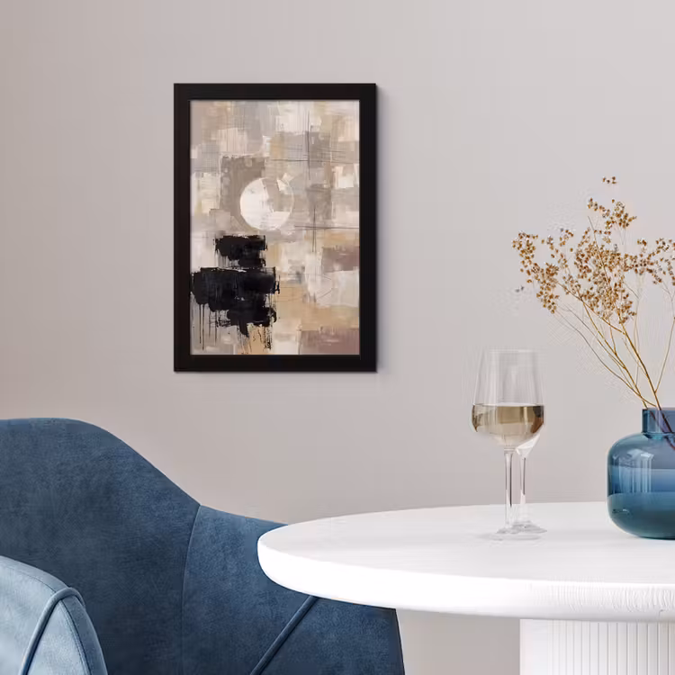 Abstract - Cirkel - Modern - Beige - Zwart - Minimalistisch fotolijst zwart zonder passe partout klein -sfeer4