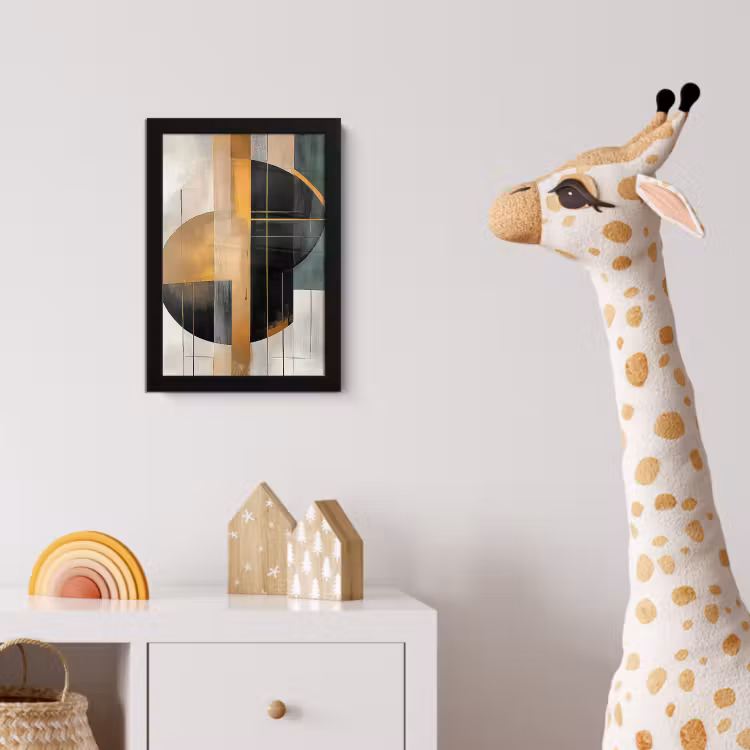 Abstract - Goud - Brons - Groen - Vormen - Modern fotolijst zwart zonder passe partout klein -usfeer4_kinderkamer