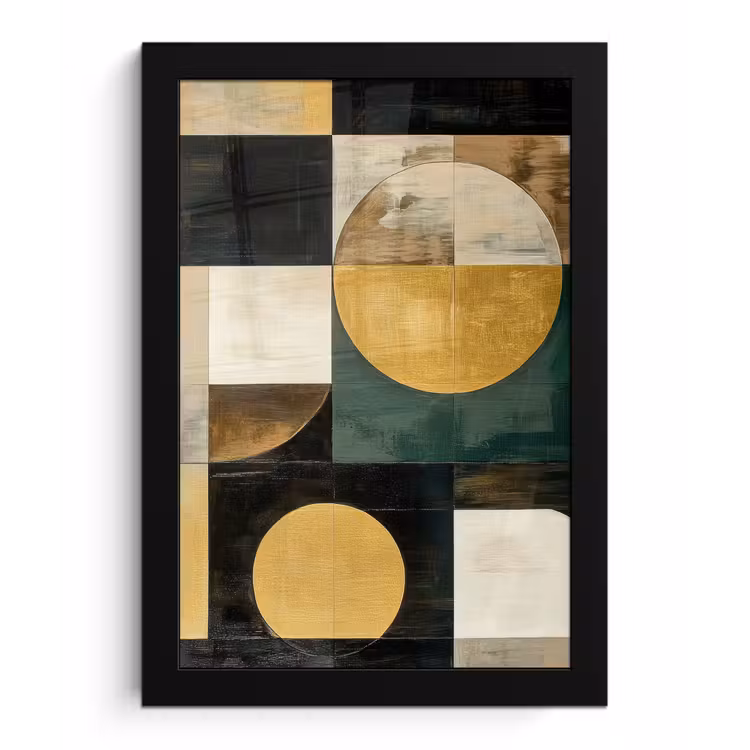 Abstract - Goud - Brons - Vormen - Geometrisch fotolijst zwart zonder passe partout klein -3d