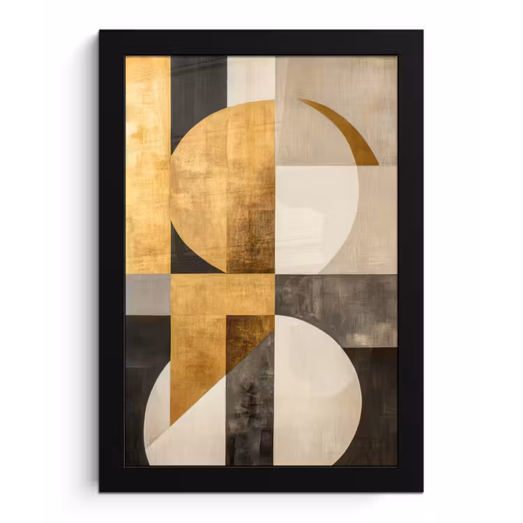 Abstract - Goud - Grijs - Vormen - Geometrisch fotolijst zwart zonder passe partout klein -3d
