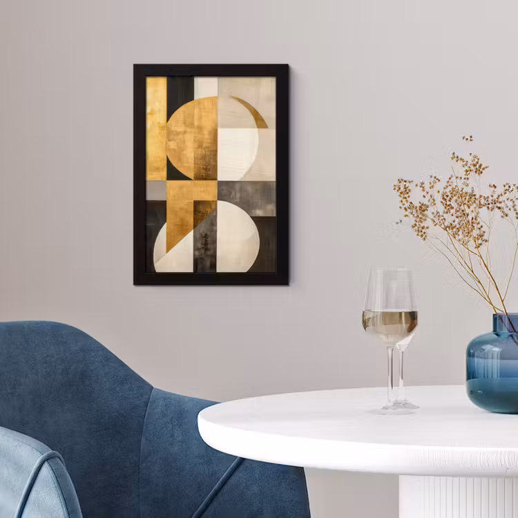 Abstract - Goud - Grijs - Vormen - Geometrisch fotolijst zwart zonder passe partout klein -sfeer4