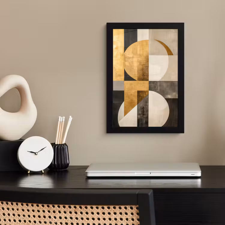 Abstract - Goud - Grijs - Vormen - Geometrisch fotolijst zwart zonder passe partout klein -sfeer1