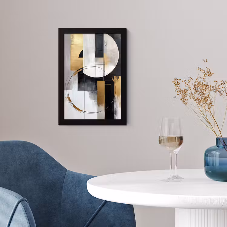 Abstract - Goud - Zilver - Vormen - Aesthetic fotolijst zwart zonder passe partout klein -sfeer4